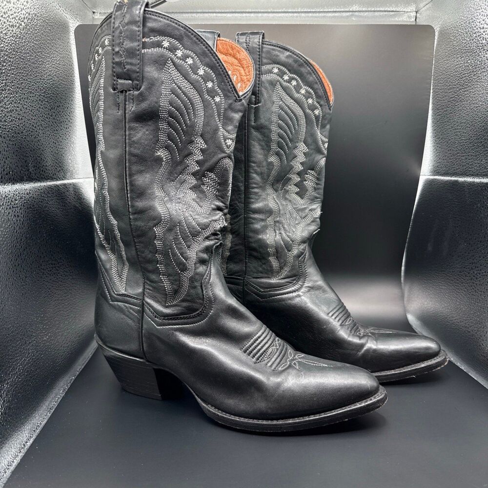 Dan Post women's Western Boots Black Leather Embroidered Size 7M Style 3466